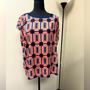 Worthington Pink and Blue Relaxed Short Sleeve Blouse